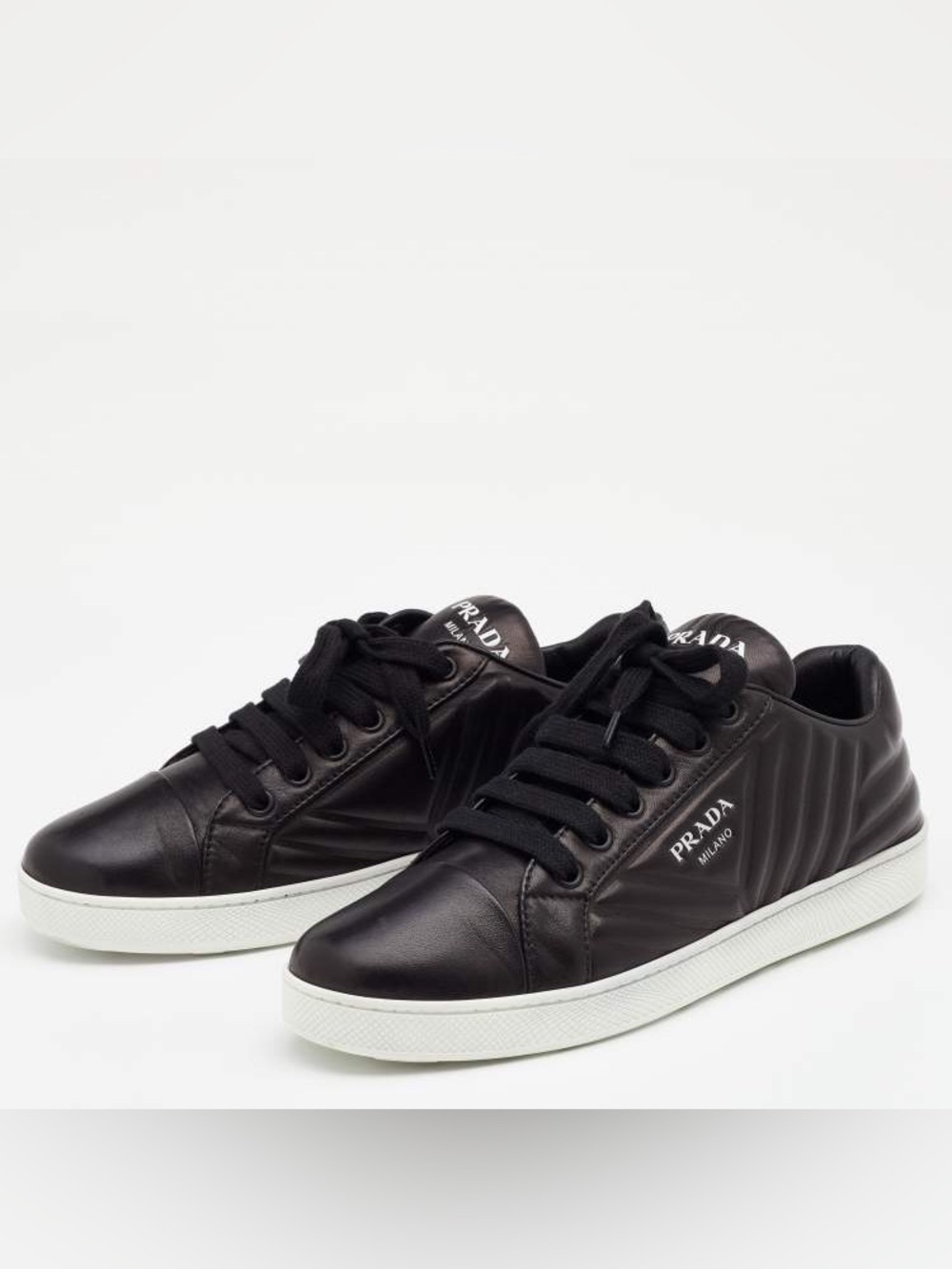 PRADA Black Nappa Leather Quilted Sneakers Tennis Shoes Calzature Donna pre-own